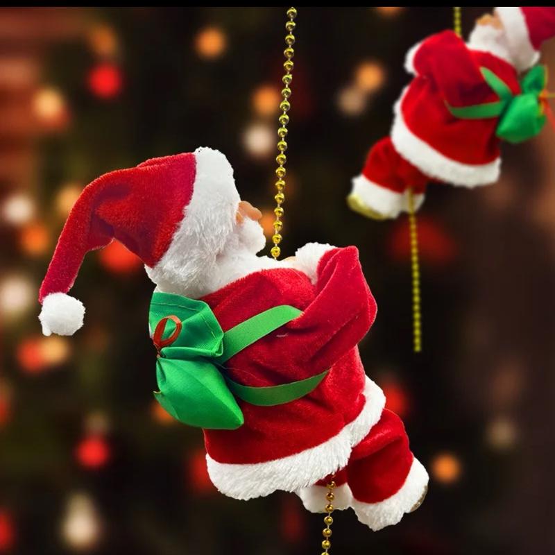 Electric Climbing Santa Christmas Ornament on Rope Ladder for Indoor and Outdoor Hanging - Creative Christmas Tree Decoration for Home Gift