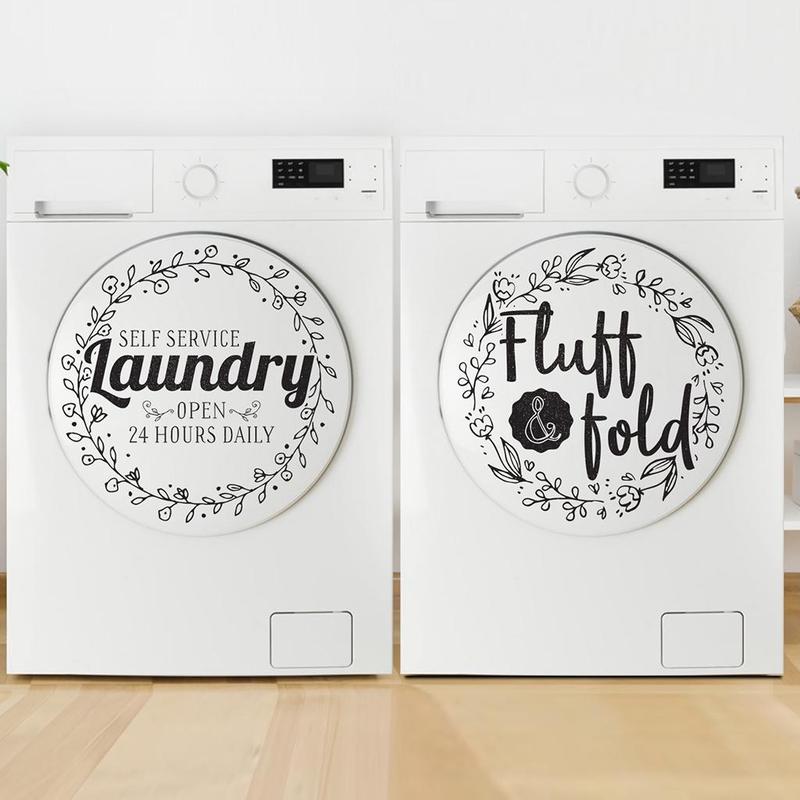 Laundry Room Decorative Sticker, 4pcs set Floral & Letter Pattern Removable Bathroom Sticker, Home Decor Sticker for Laundry Room