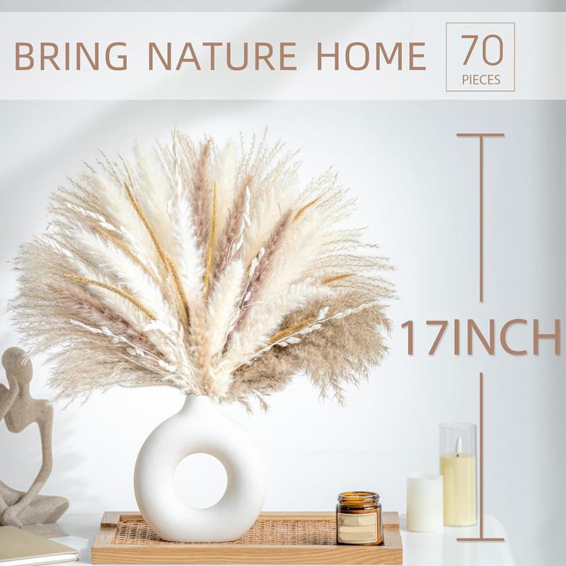 70PCS Natural Dried Pampas Grass Boho Home Decor Bouquet Phragmites Dried Flowers Bouquet for Wedding Floral Arrangements Home Decorations (70PCS)