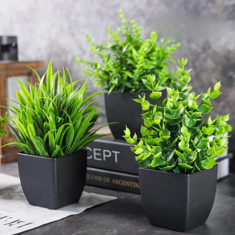 4 Pack Fake Plants Small Artificial Mini Faux Plants Indoor Black Bathroom Accessories for Room Home Office Shelf Decor