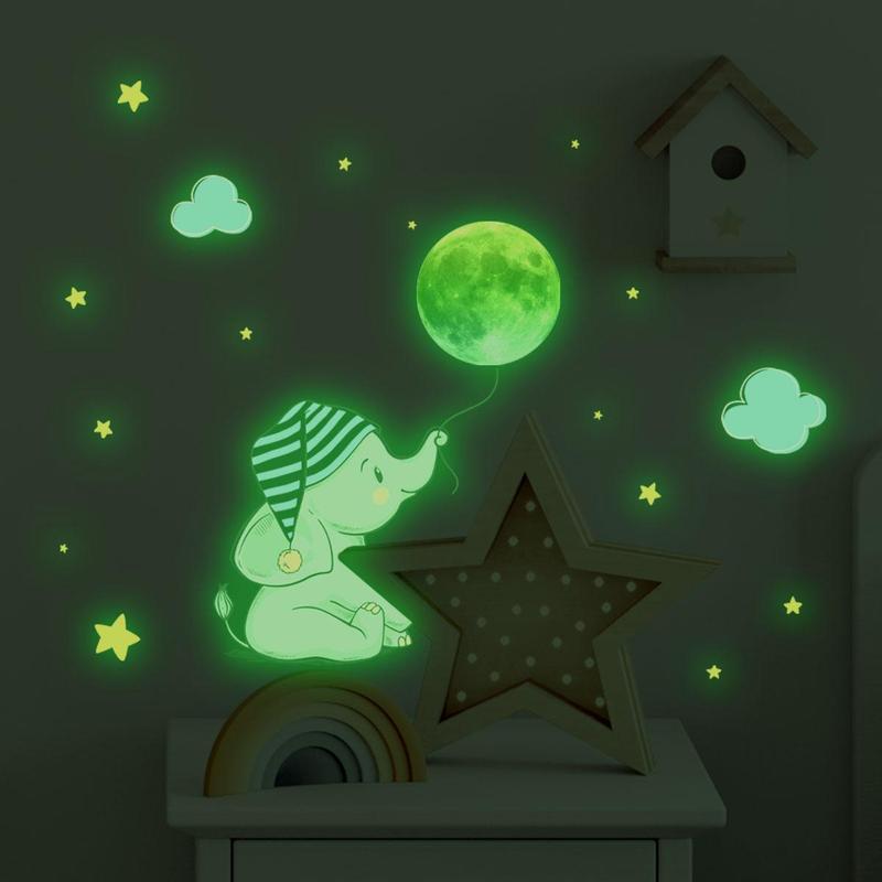 Glow in the Dark Cartoon Elephant Shaped Wall Sticker, 2pcs set Creative Self Adhesive Fluorescent Wall Sticker, Naughty Stickers for Bedroom Decor, Decorative Tiles Sticker Ornaments, Wall Decal for Kids Room Wall Decor