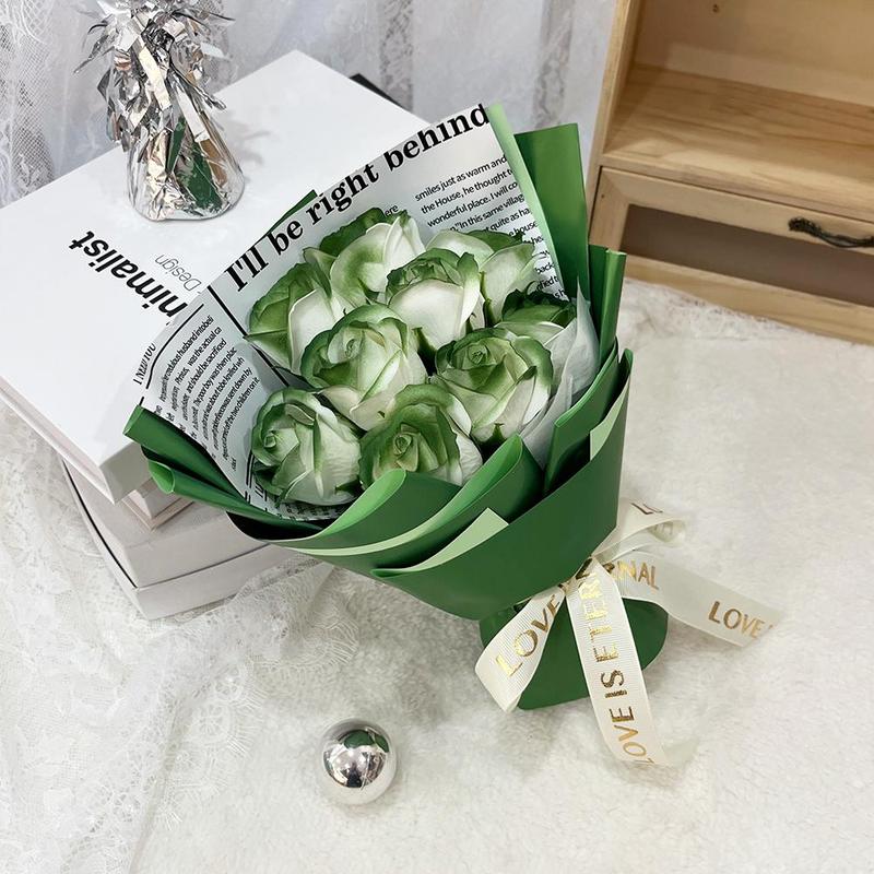 Artificial Rose Bouquet, 1 Count 9 Roses Flower Bouquet, Artificial Flowers, Wedding Bouquet, Home Decor, Romantic Gift, Birthday Gifts