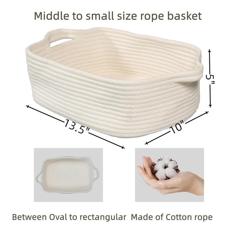 Woven Cotton Rope Storage Basket with Handles for Organizing Shelves Closet Small   Pet  Basket Box Bin Decorative Rectangle   basket Gift basket Empty(white)