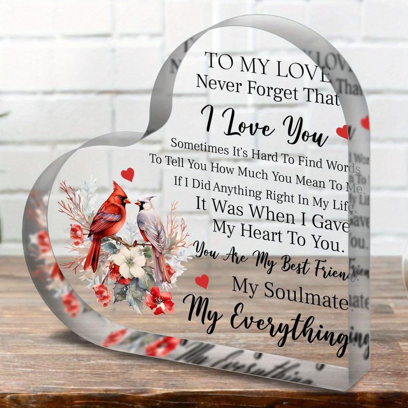 Acrylic Heart Shaped Plaque, Clear Acrylic Plaque, Romantic Gift, Gift for Partner, Desk Decoration for Home Room Office