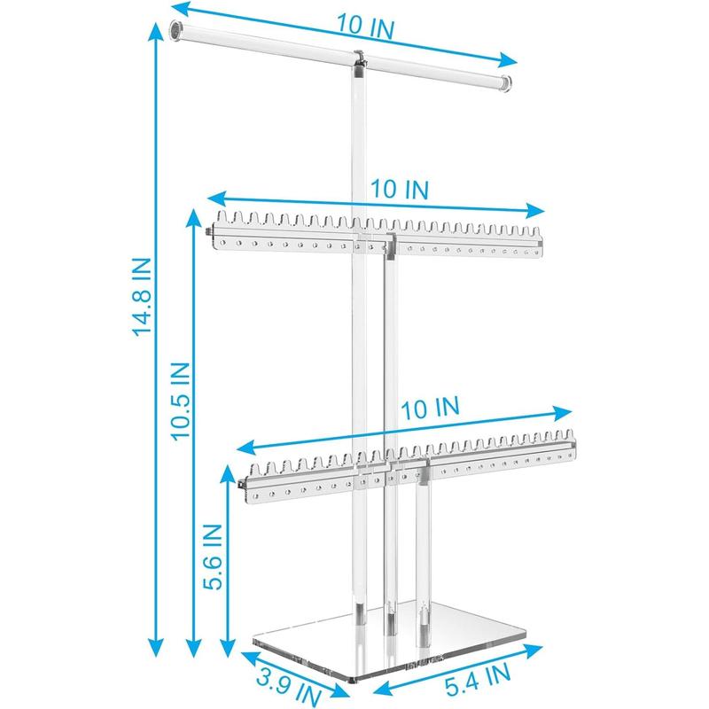 Jewelry Stand, Earring Holder, Necklace Holder Stand, Clear 3-Tier  Large Storage Jewelry Organizer Stand & Bracelet Bangles Stand, 48 Earring Holes Display Stands