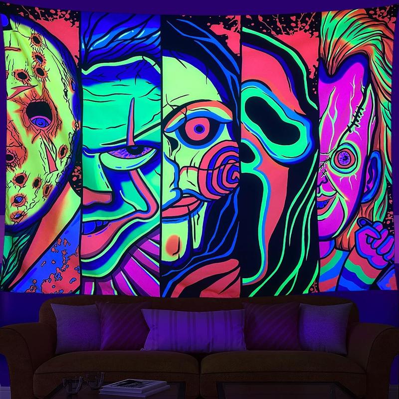 Black Light Art Halloween Wall Decor Trippy Blacklight   Tapestry, UV Reactive Tapestries Glow in The Dark Party Tapestry for Bedroom, Living Room (28