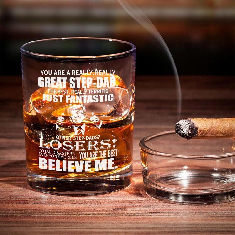 Step-dad Whisky Glass Birthday Gifts for Bonus Dad from Bonus Daughter 11Oz Whisky Glass Gift for Father-in-Law Christmas Drinking Glass Present for Step Dad Wine Glass from Step Son