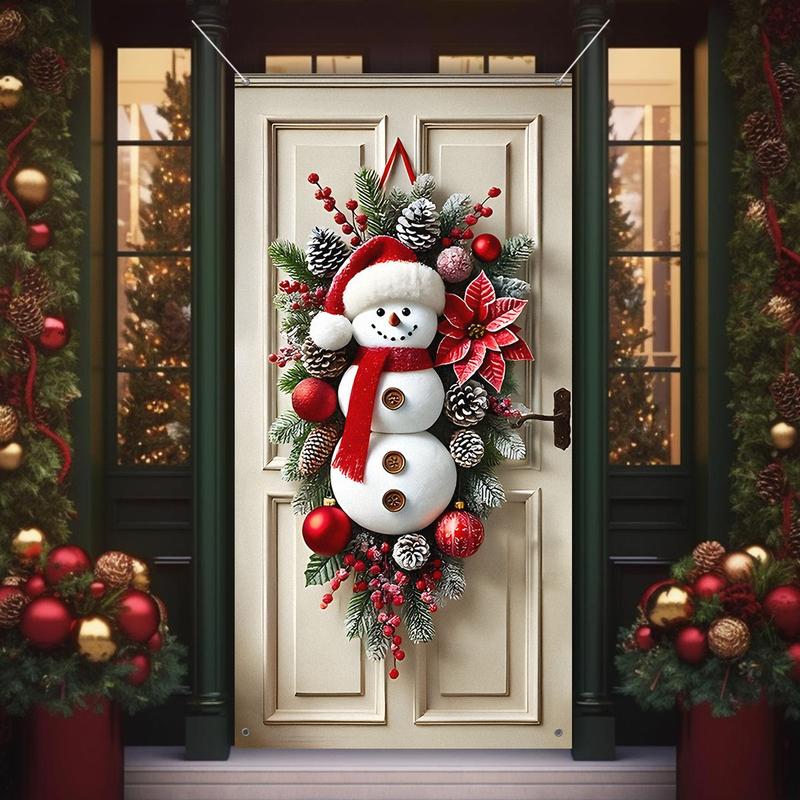 3D Snowman Christmas Door Knocker - Vibrant Mixed Colors, Durable Oxford Fabric, Perfect for Holiday Entrance Decor & Party Backdrops, 24x24 Inches