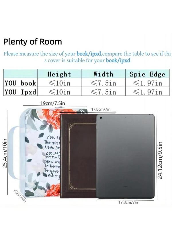 Floral & Slogan Pattern Book Cover Case,  Bible Book Carrying Bag, Bible Protective Case with Handle, Zipper Design Travel Organizer, Multifunctional Travel Bag for Women & Girls