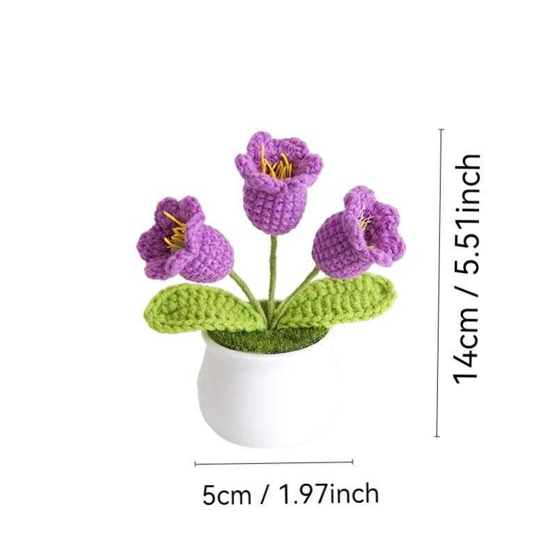 Artificial Flower Potted Plant, Handmade Crochet Lily Of The Valley Potted Plant, Summer Gifts Decorative Plant for Home Living Room Bedroom Dining Room