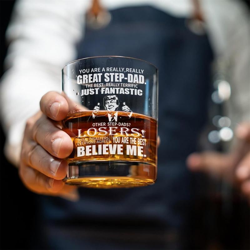 Step-dad Whisky Glass Birthday Gifts for Bonus Dad from Bonus Daughter 11Oz Whisky Glass Gift for Father-in-Law Christmas Drinking Glass Present for Step Dad Wine Glass from Step Son