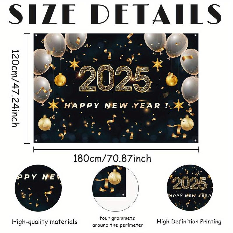 2025 Happy New Year Banner, 1 Count New Year Party Decoration Backdrop, Vibrant Holiday Winter Decoration for Outdoor & Home Garden