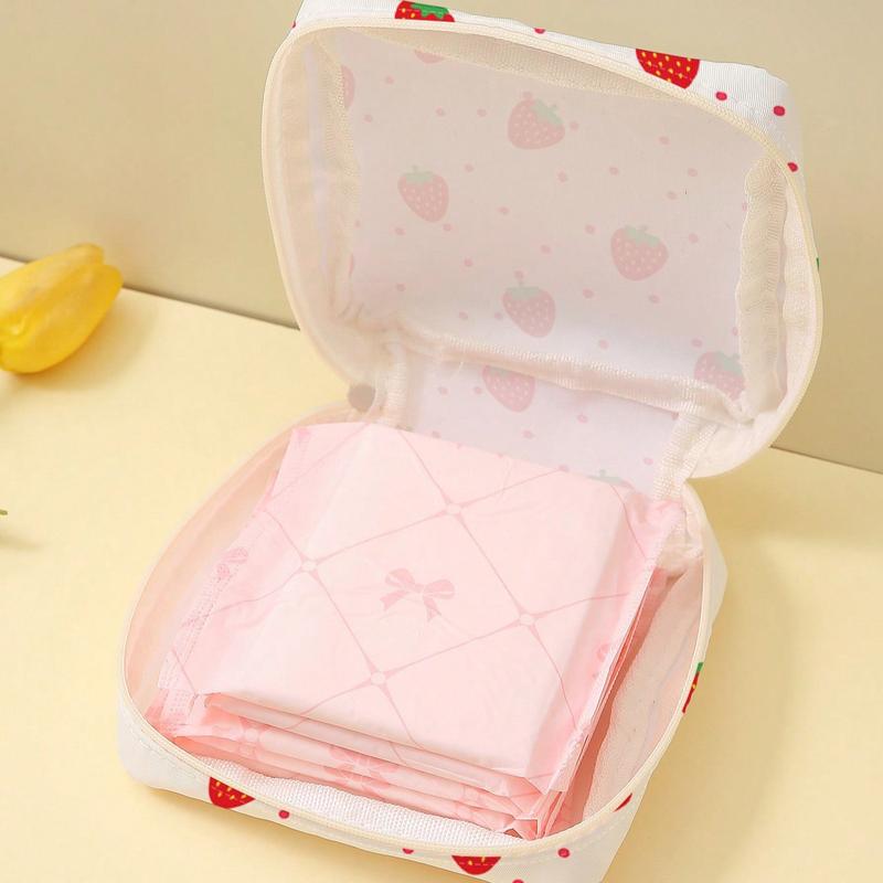 Strawberry Pattern Printed Menstrual Pad Storage Bag Reusable Napkin Bag Period Bag Sanitary Bag For College Dorm For Travel For Bathroom For School Travel Essentials Ladies Travel Organizer Travel Accessories For Girl Women