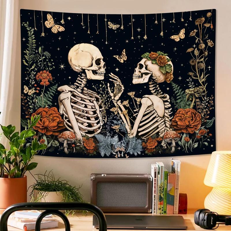 Floral Skeleton Tapestry For Bedroom Aesthetic Tapestries Skull lover Tapestry Wall Hanging for Bedroom Living Room