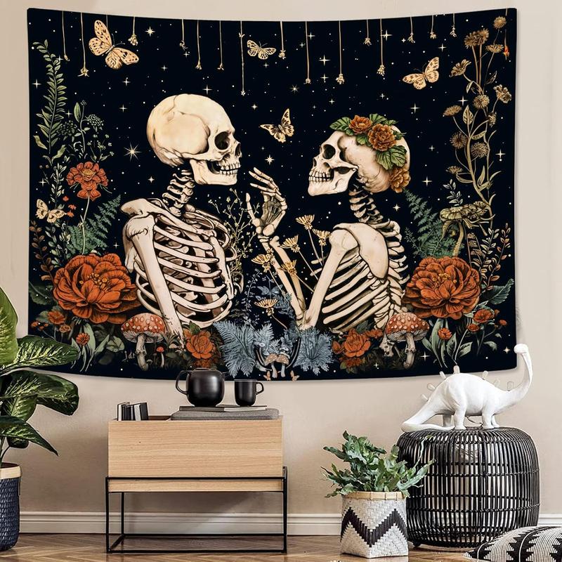 Floral Skeleton Tapestry For Bedroom Aesthetic Tapestries Skull lover Tapestry Wall Hanging for Bedroom Living Room