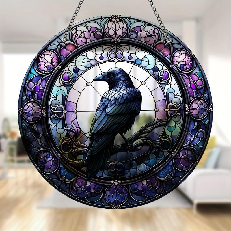 Bird Design Hanging Decor, 1 Count Round Acrylic Window Hanging Decor, Wall Decor for Home Room, Gift for Friend