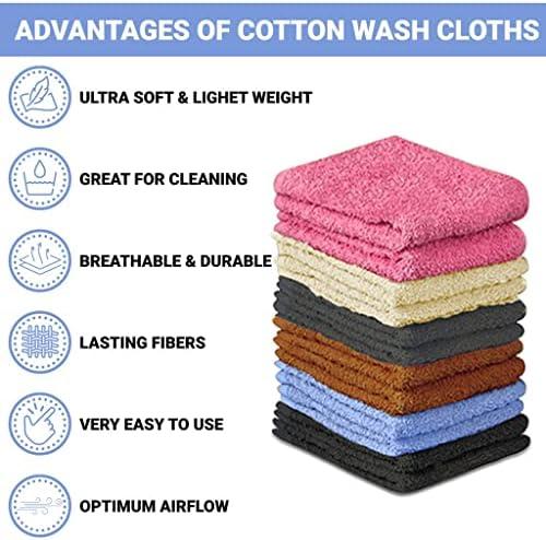 24 Pack 100% Cotton Wash Cloths - Multi-Colored Flannel Face Cloths - Highly Absorbent and Soft Fingertip Towels Bath