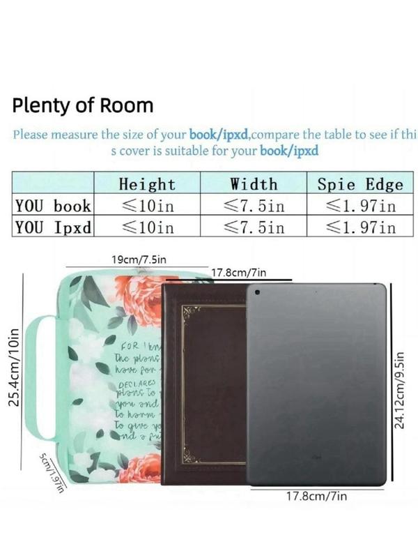 Floral & Slogan Pattern Book Cover Case,  Bible Book Carrying Bag, Bible Protective Case with Handle, Zipper Design Travel Organizer, Multifunctional Travel Bag for Women & Girls