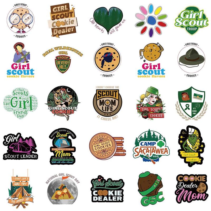 Cartoon Girl Scout Series Sticker, 50pcs Cartoon Sticker, DIY Decorative Sticker for Phone Case, Computer, Guitar, Bag, Water Cup, Scrapbook