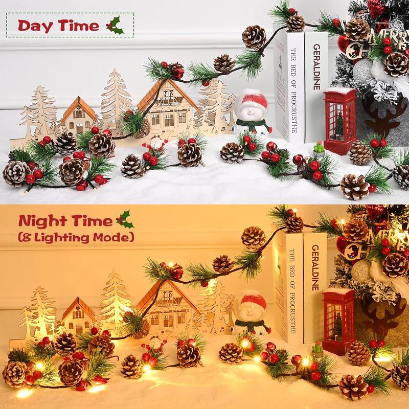 2 Pack Christmas Garland with Lights, 6.6Ft Prelit Christmas Garland, Lighted Christmas Garland, Pine Garland with Pine Cones, Red Berry, Christmas Decoration, Winter Home Mantle Fireplace Table，Black Friday Deal.