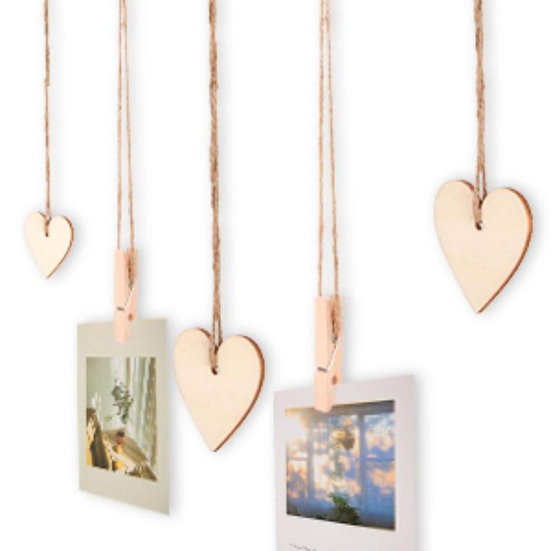 Photo Display Hanging Rack, 1 Count Bohemian Style Hanging Photo Display String with Heart-shaped Tag and Clips, Wall Decor for Home Bedroom Office