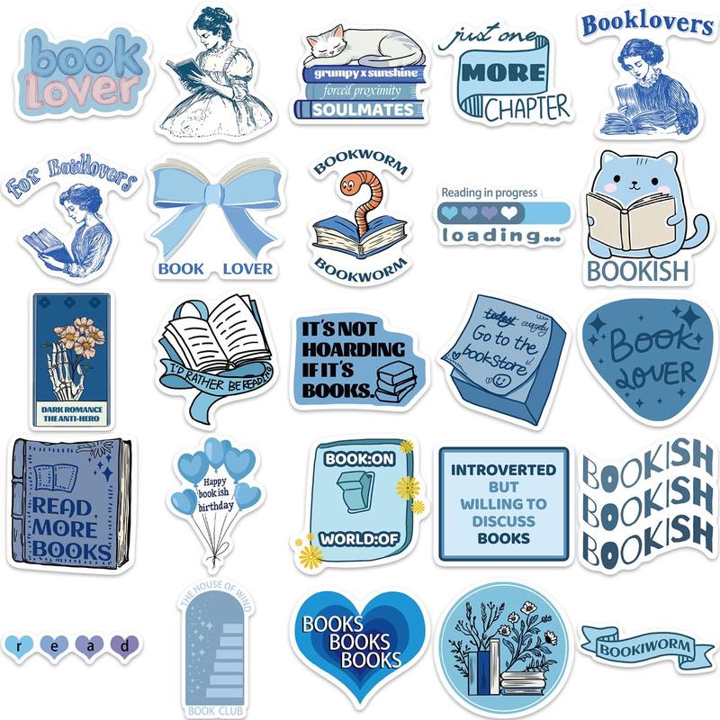 Book Lovers Sticker, 50pcs set Waterproof Self Adhesive Decor Paper, Decor Sticker for Gift Greeting Card Water Bottle Laptop Phone