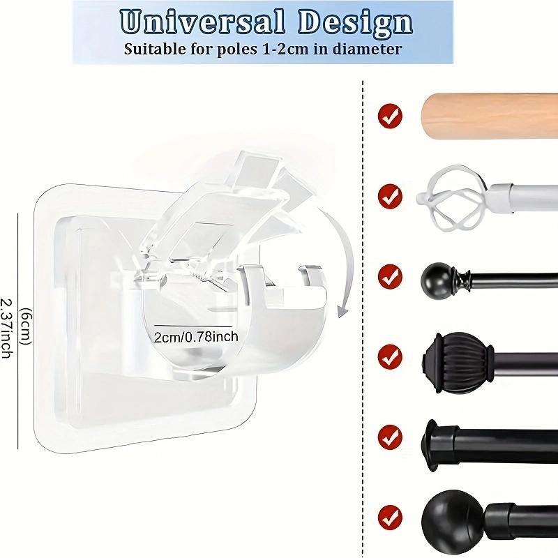 Punch-free Curtain Rod Bracket, 1 Set Self-adhesive Curtain Rod Holder, Towel Rod Fixing Clip, Curtain Accessories