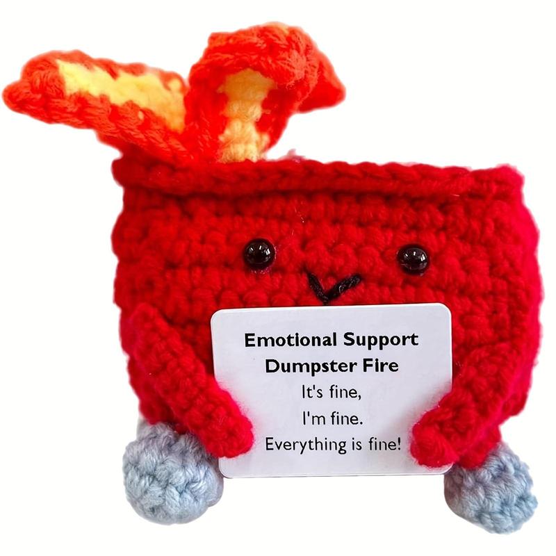 Emotional Support Dumpster Fire, 1 Count Handmade Crochet Knitted Dumpster Fire Toy, Soft Wool Knitting Fire Toy, Desk Home Decor, Christmas Gift