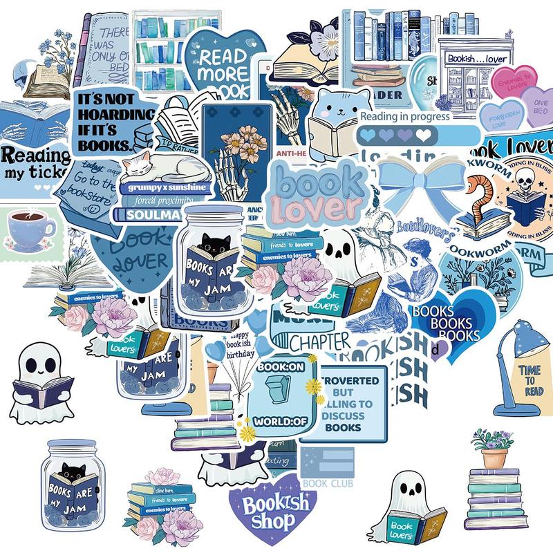 Book Lovers Sticker, 50pcs set Waterproof Self Adhesive Decor Paper, Decor Sticker for Gift Greeting Card Water Bottle Laptop Phone