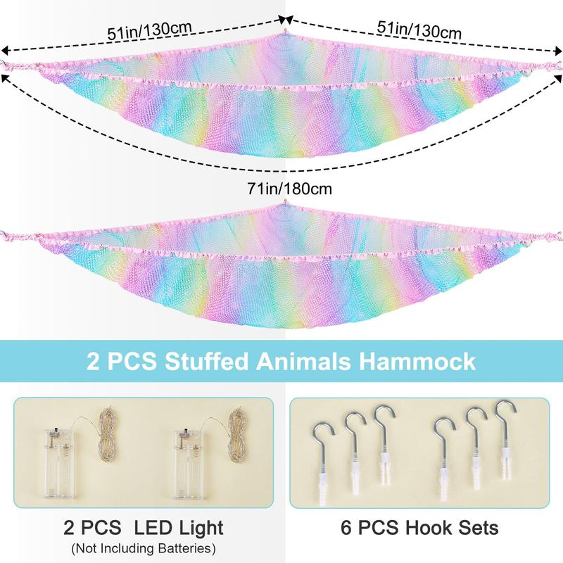 Stuffed Animals Net or Hammock Kids Toy Storage Organizer with LED Light Hanging Corner Stuffed Animals Holder Kids Girls Room Decor