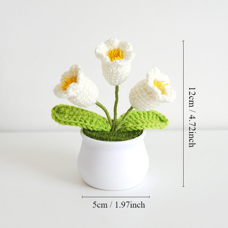 Artificial Flower Potted Plant, Handmade Crochet Lily Of The Valley Potted Plant, Summer Gifts Decorative Plant for Home Living Room Bedroom Dining Room