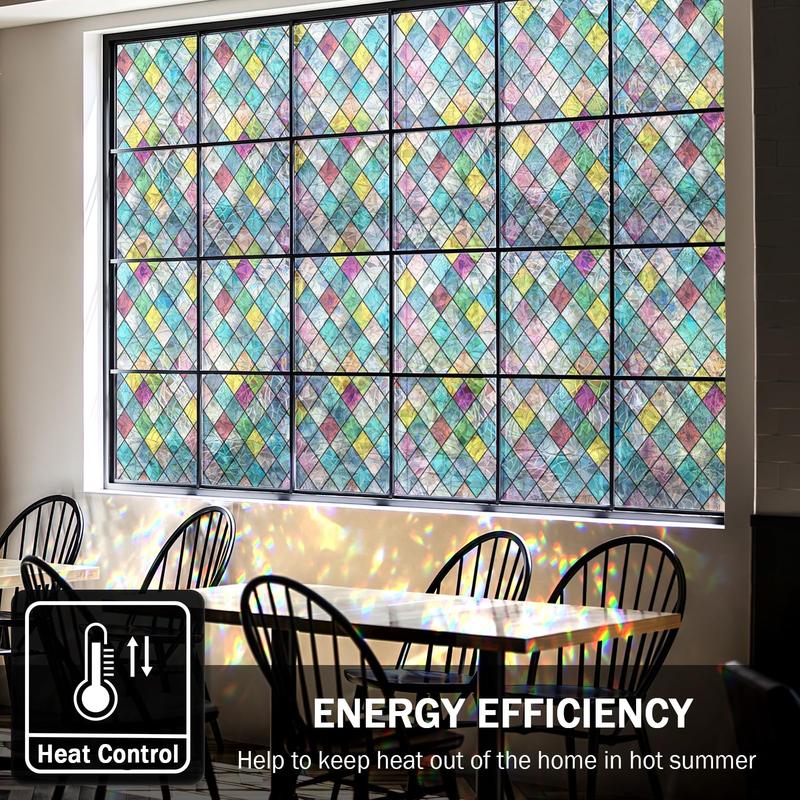 Colorful Diamond Pattern Window Privacy Sticker, 1 Count Static Cling Sticker, Non Adhesive Shading Film, Glass Sticker, Home Decor