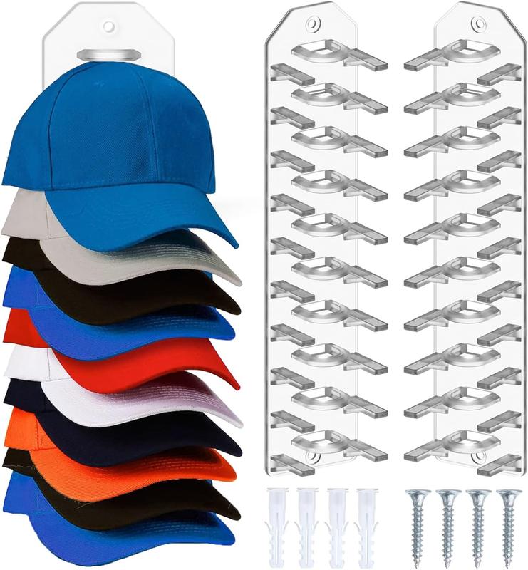 2 Pack Hat Organizer for Baseball Caps,Hat Rack for Wall, Compact Hat Storage Display Holder,Hold Up to 20 Hats,Hat Hanger Strong Adhesive Wall Drilled for Door,Bedroom,Closet