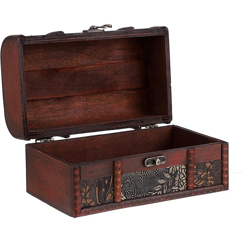 Vintage Treasure Chest Box, Pirate Keepsakes Box for Kids Gifts, Wooden Treasure Storage Box Decorative Box for Jewelry Pearl Trinkets