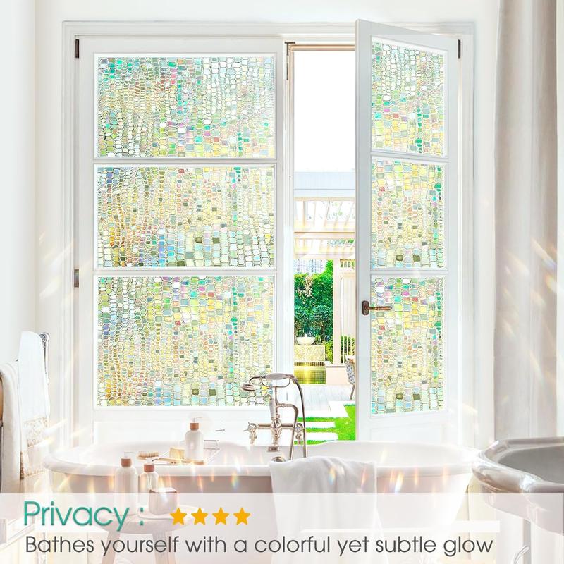 3D Rainbow Prism Window Clings, Heat Blocking Anti-UV Window Tint Static Clings, Peel and Stick Decorative Door Cover for Home