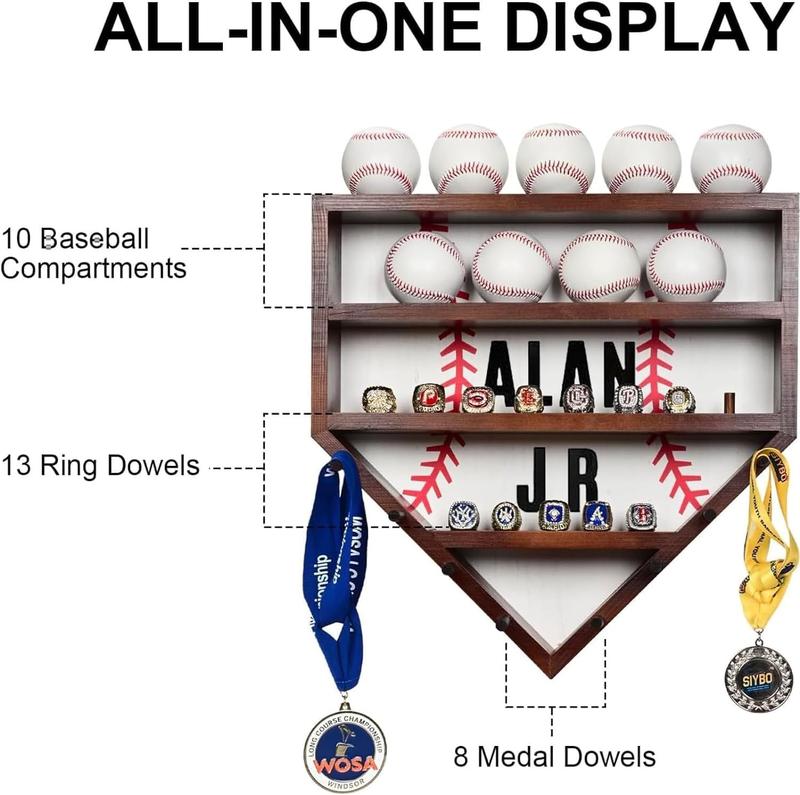 Baseball Holder Display Case - 14x14inch Wooden Baseball Ring Holder, Wall Mount Baseball Display Case for Balls, Rings, Medals, Trophies - One Baseball Ring Display Case for All (Baseball Case)