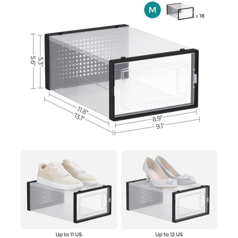 SONGMICS Shoe Boxes Shoe Storage Organizers, Stackable and Foldable for Sneakers, Shoe Rack, Small Space Organizer, Closet Organizer