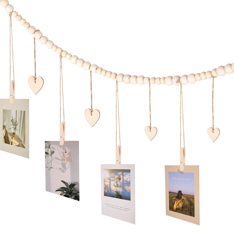 Photo Display Hanging Rack, 1 Count Bohemian Style Hanging Photo Display String with Heart-shaped Tag and Clips, Wall Decor for Home Bedroom Office