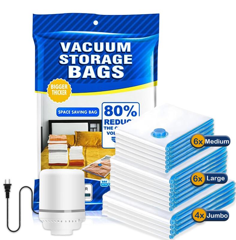 Vacuum Storage Bags with Hand Pump, Multiple Sizes Plastic Packaging Bags, 80% Space Saver Vacuum Seal Bags for Clothing, Travel Lugggage, Blankets, Comforters