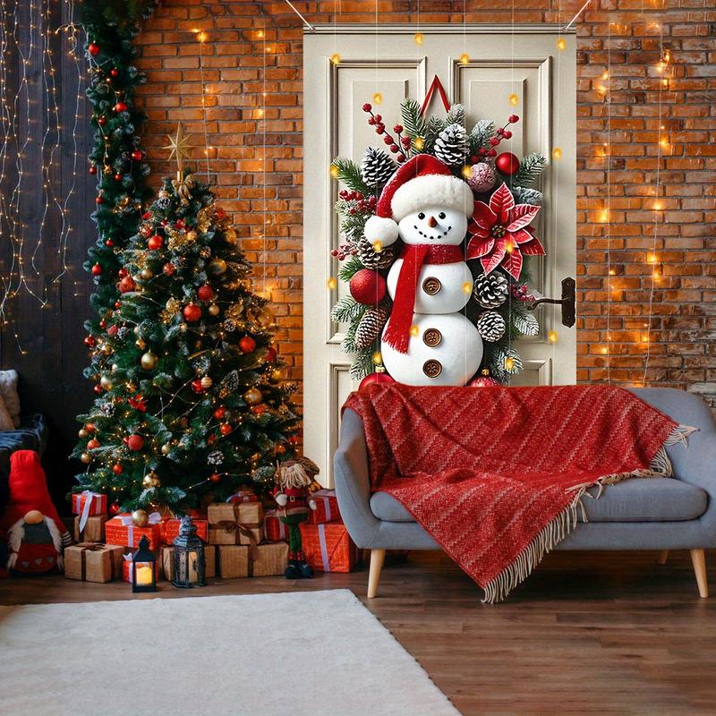 3D Snowman Christmas Door Knocker - Vibrant Mixed Colors, Durable Oxford Fabric, Perfect for Holiday Entrance Decor & Party Backdrops, 24x24 Inches