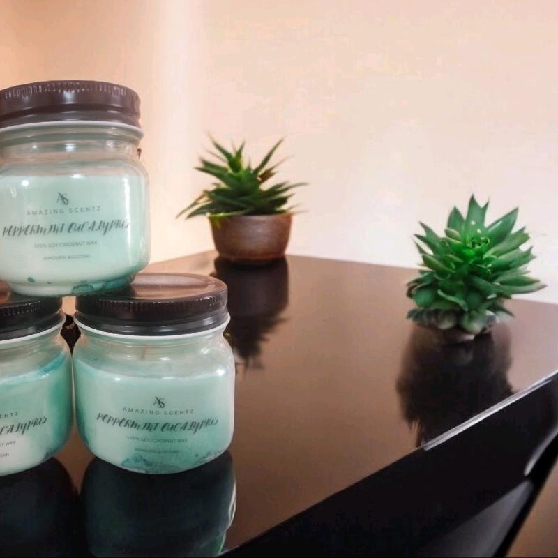 Peppermint Eucalyptus Mason Jar Homemade Candles 8oz- Scent