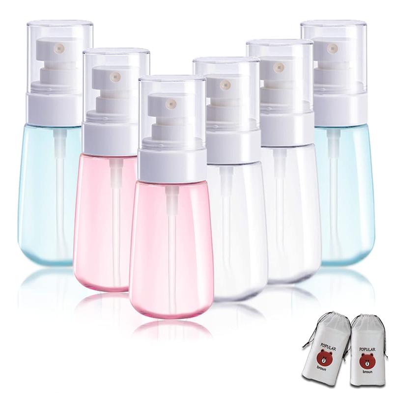 6 Spray Bottles Small 100ml 3.4 oz Empty Mini Travel Size Spray Bottle Fine Mist Hairspray Bottle for Essential Oils Refillable Travel Containers for Cosmetic, Perfume + Drawstring Bag