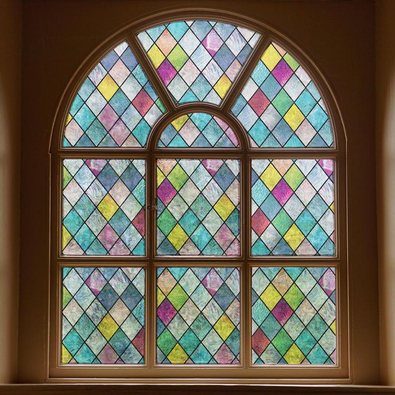 Colorful Diamond Pattern Window Privacy Sticker, 1 Count Static Cling Sticker, Non Adhesive Shading Film, Glass Sticker, Home Decor