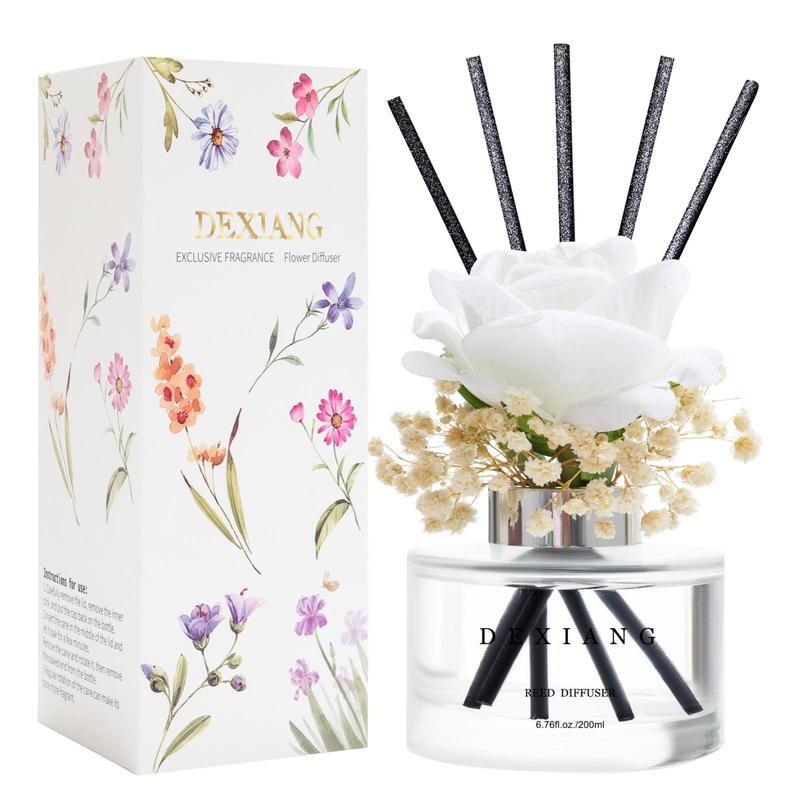 Flower Design Reed Diffuser, 200ml Long Lasting Reed Diffuser with Stick, Home Fragrance for Living Room, Bedroom, Bathroom