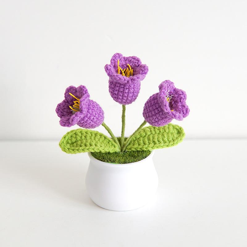 Artificial Flower Potted Plant, Handmade Crochet Lily Of The Valley Potted Plant, Summer Gifts Decorative Plant for Home Living Room Bedroom Dining Room