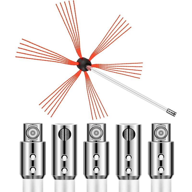 Chimney Sweep Kit 20FT Length Chimney Brush Kit with 6 Nylon Flexible Rods Rotary Chimney Cleaning Kit Driven by Drill Chimney Cleaning Tool Kits for Sweeping Fireplace Flue