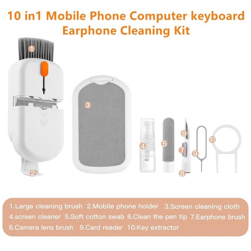 Multifunctional 10 In 1 Phone Computer Keyboard Cleaning Kit, Portable Electronics Cleaning Brush Set, Suitable for Cleaning AirPods iPhone iPad Earphone Port