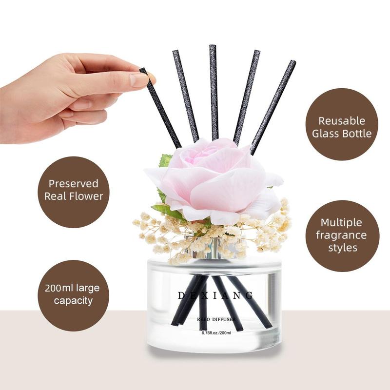 Flower Design Reed Diffuser, 200ml Long Lasting Reed Diffuser with Stick, Home Fragrance for Living Room, Bedroom, Bathroom