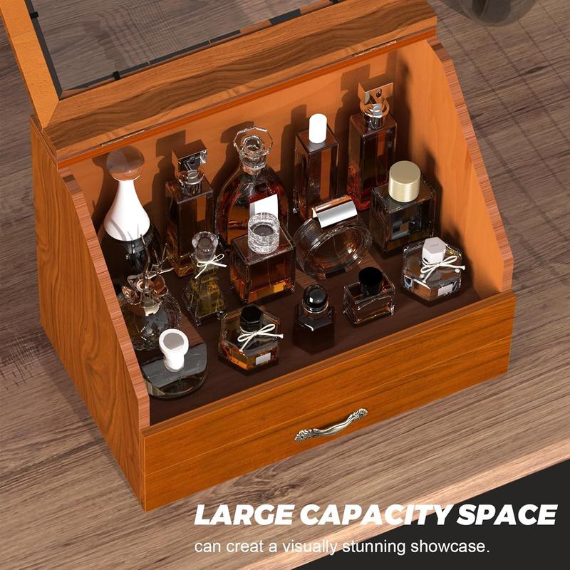 Cologne Organizer for Men, Large Capacity Cologne Stand with Drawer, mens perfume organizer with Cover, Wood Cologne Display, Great Gift for Man