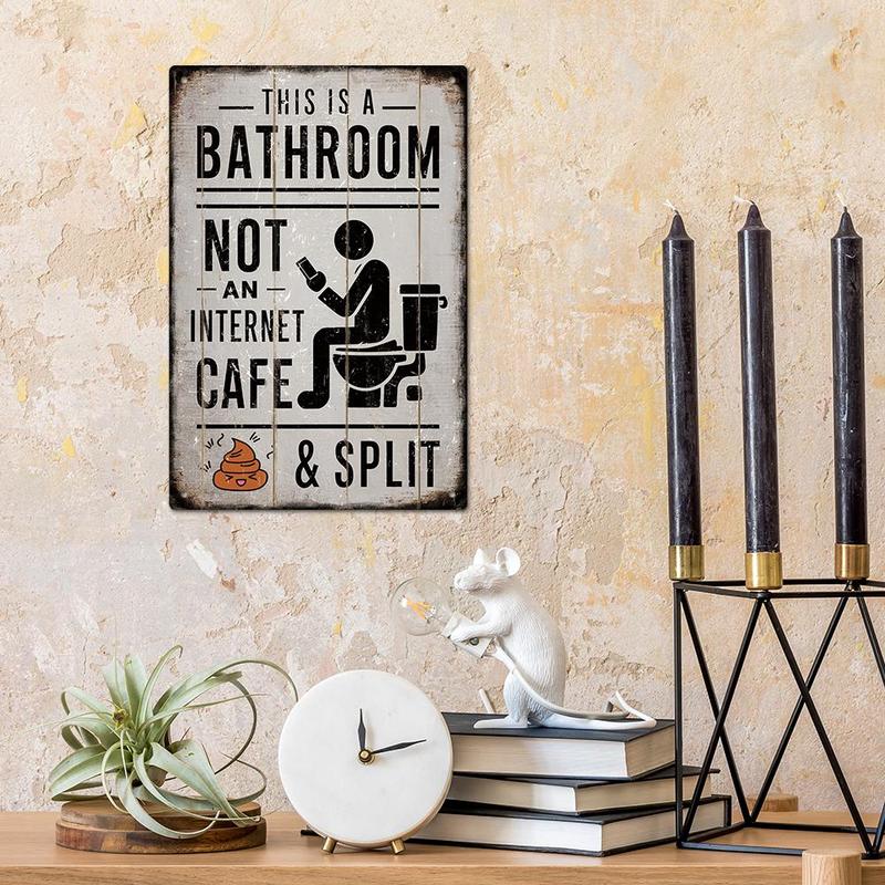 Vintage Tin Sign, This Is a Bathroom Not an Internet Cafe & Split Sign, Wall Art Decor for Home Farmhouse Washroom Bathroom Toilet